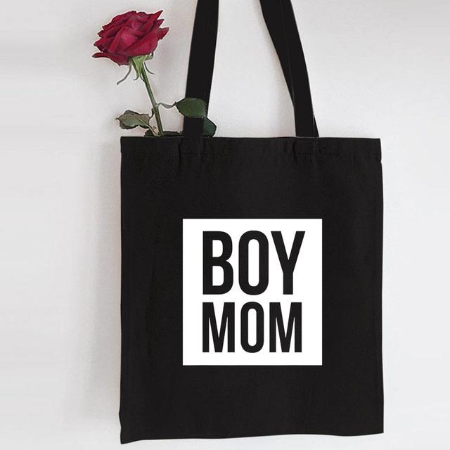 Mama Shopping Canvas Black Bag Mom Life Print Reusable Eco Cloth Travel Bag Foldable Tote Bags Large Capacity Mother Nappy Bag
