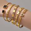 18K Gold Plated Stainless Steel & Zirconia Bracelet Set with Acrylic Buckle - Personalized Simple Jewelry