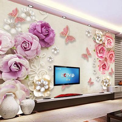 Photo Wallpaper 3D European Style Butterfly Flowers Diamond Jewelry Wall Painting TV Background Home Decor Mural