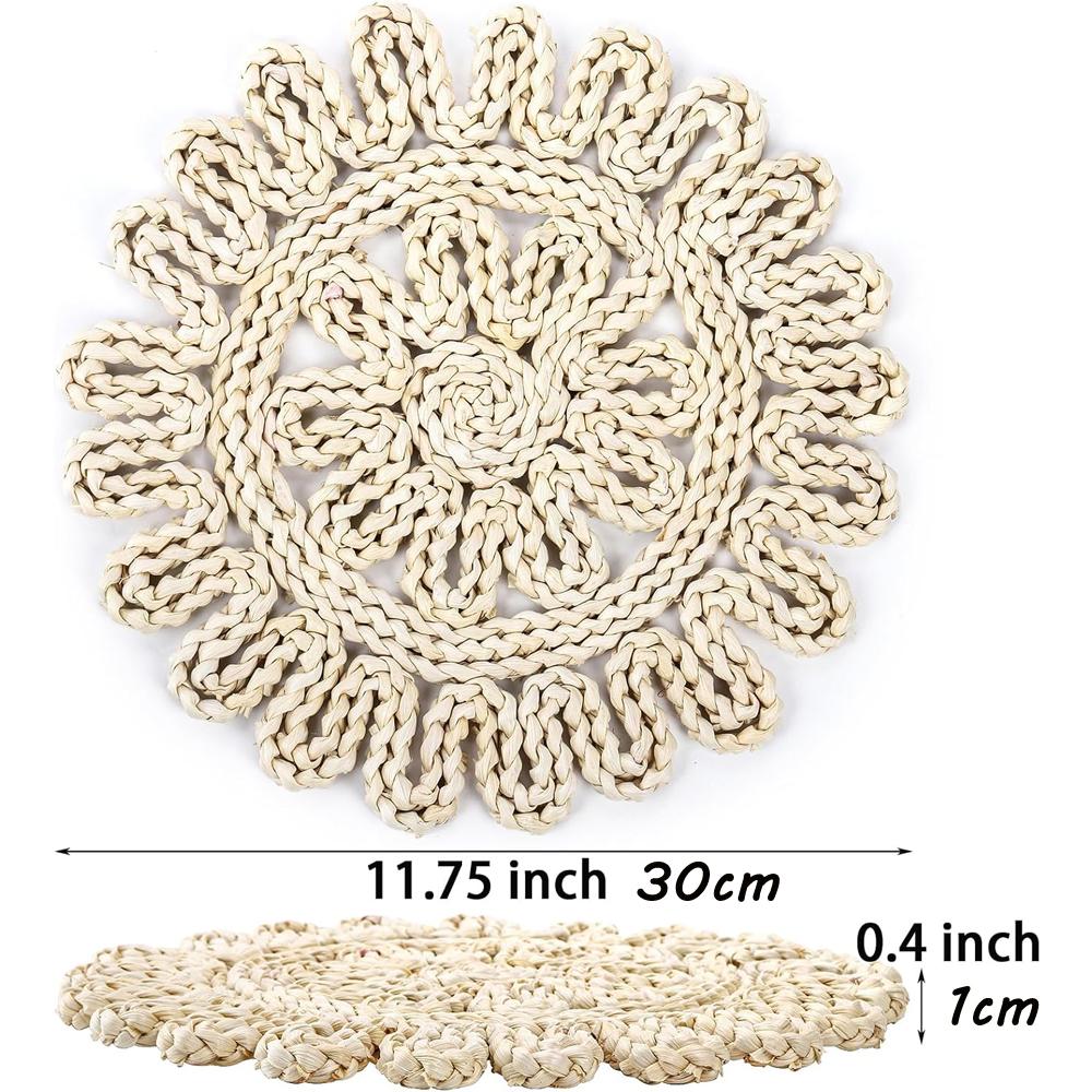 4/8/12 Pezzi Tovaglietta Intrecciata Boho Tovaglietta di Paglia Naturale Intrecciata Decorazione Rustica per Matrimonio Festa del Ringraziamento 30cm