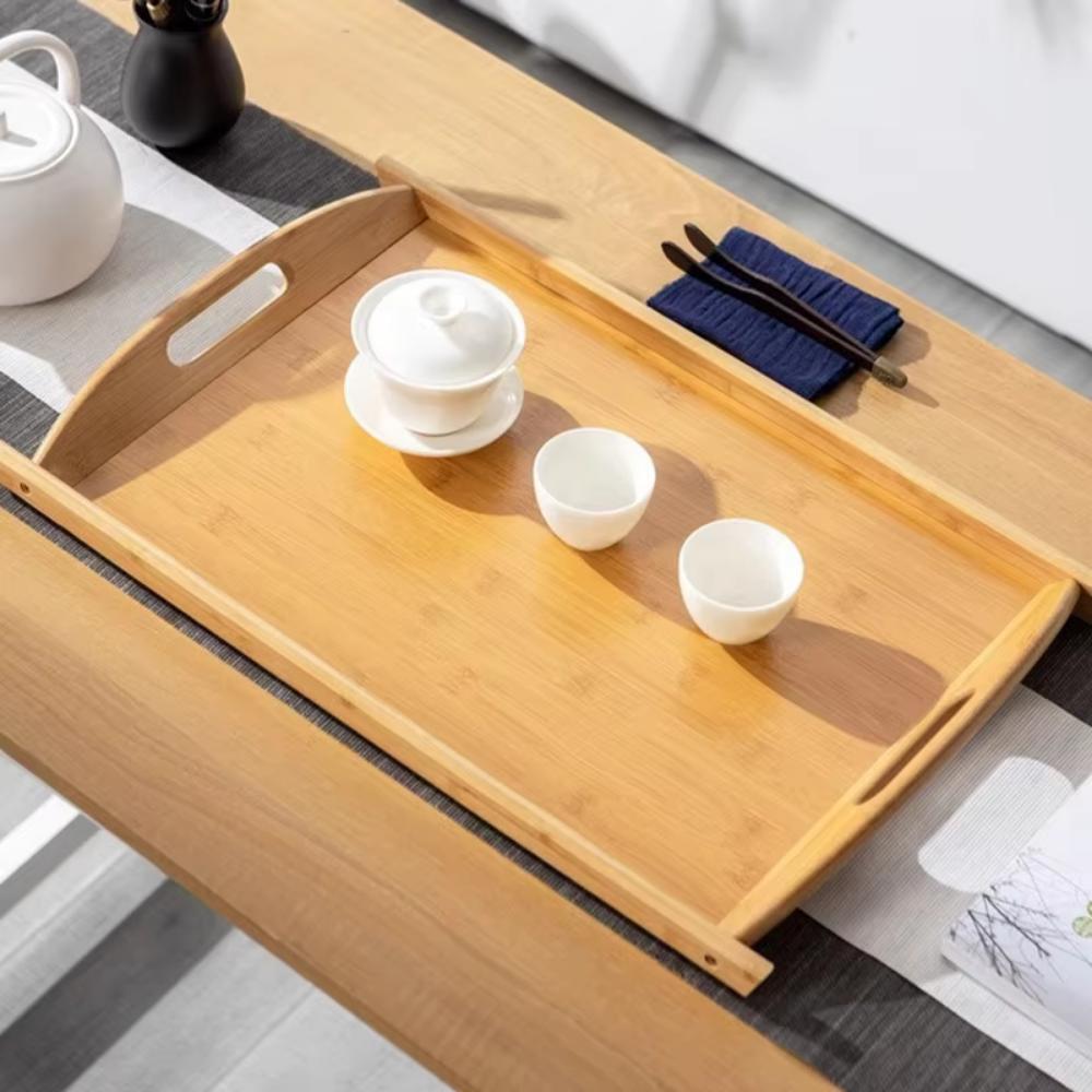 Rectangular Tea Bamboo Tray Double-handled Storage Tray Simple Fast Food Tray  Dinner Plate
