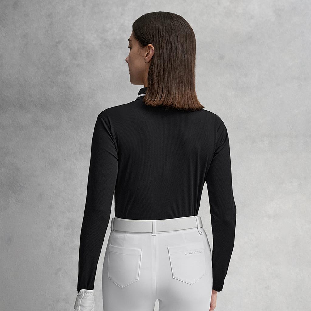 FILA Golf Series Trendy Fashion Simple Casual Sports Training Golf Versatile Slim Fit Long Sleeve Polo Shirt Women tops Deep-Black A11W615214FBK