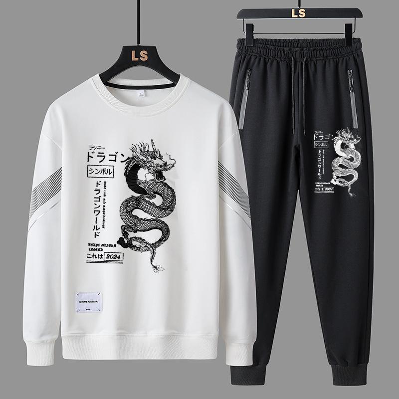 Spring and Autumn Men Tracksuit Casual Sportswear Couple Fashion Crewneck Hoodie Two-piece Set