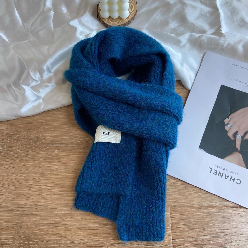 Korean Mixed-Color Mohair Wool Scarf for Women - Soft, Thickened Winter Neck Warmer, Trendy Student Style