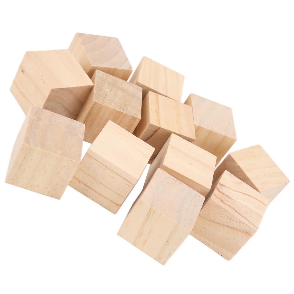 12Pcs Unfinished Wooden Blocks Smooth Durable Sturdy Uniform Size Small Wood Cubes for Crafts DIY Home Decor