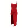 Summer Casual Sleeveless Square Neck Dresses for Female Solid Color Side Split Drawstring Tight Dress Women's High Waist Dress Party Evening Dress