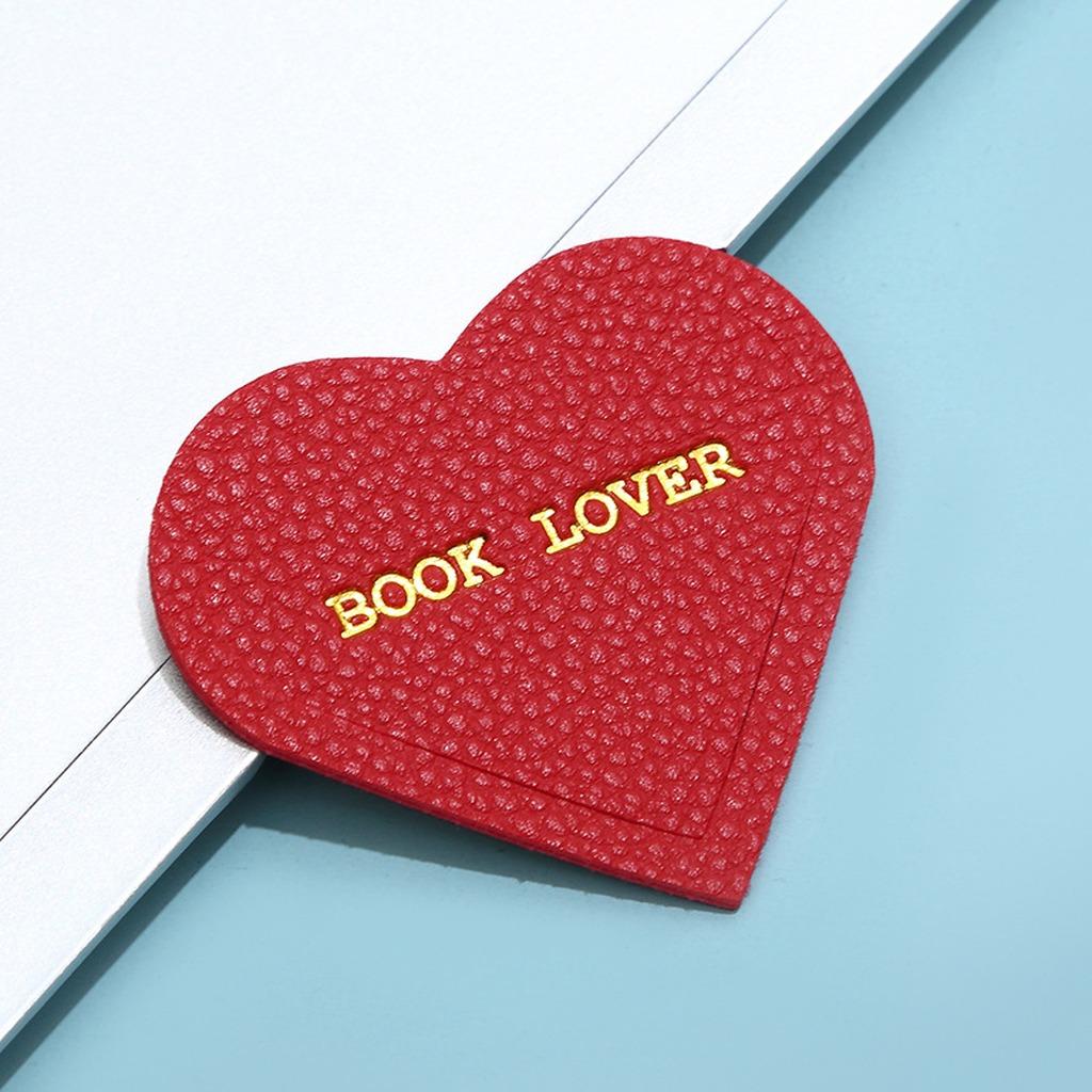 New Heart Shaped Premium PU Leather Bookmark Portable Page Clip For Book Lovers Office School Supplies Stationery Gift