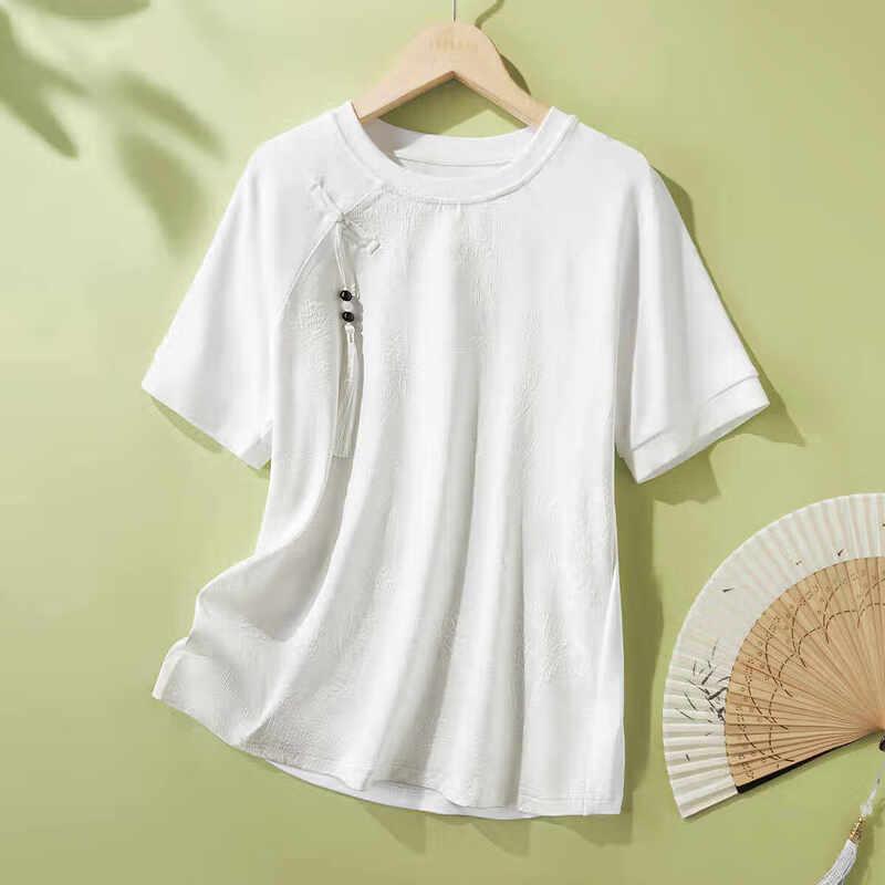 IHIMI Women s New Chinese Style Dark Pattern Cotton T-Shirt XL