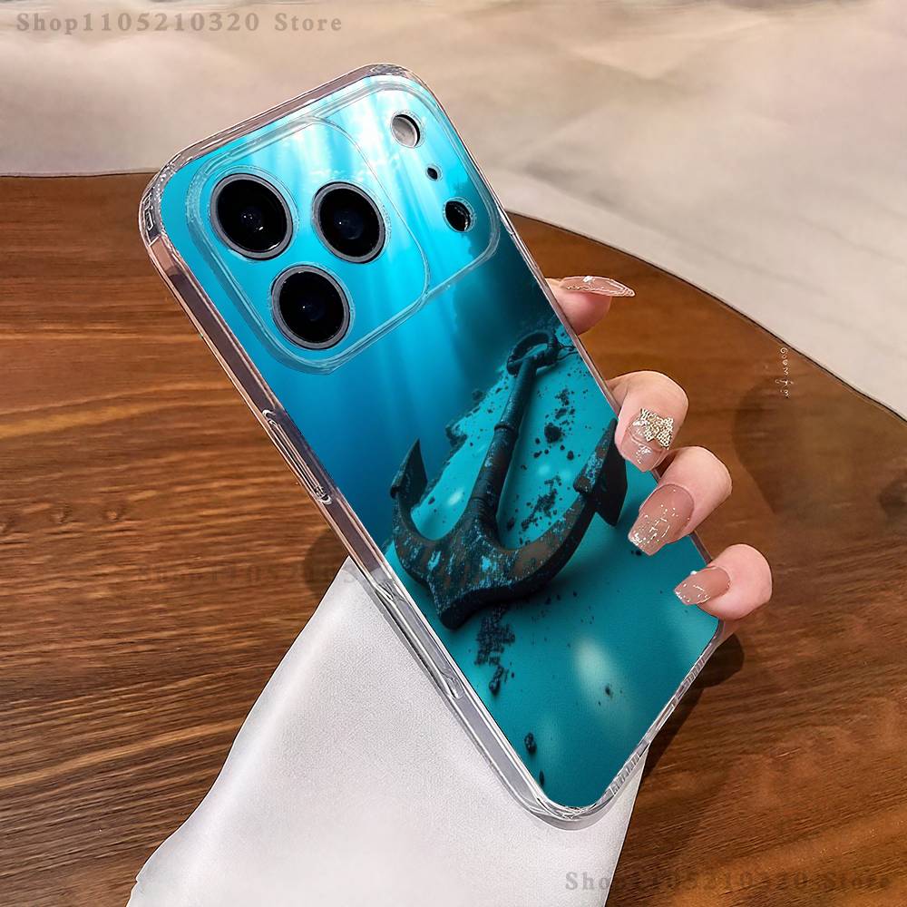 Painting Art Anchor Phone Case For iPhone 17,16,15,14,13,12,11 Pro,Max,Plus,X,XS,XR,SE4,E Mini Transparent Soft Cover