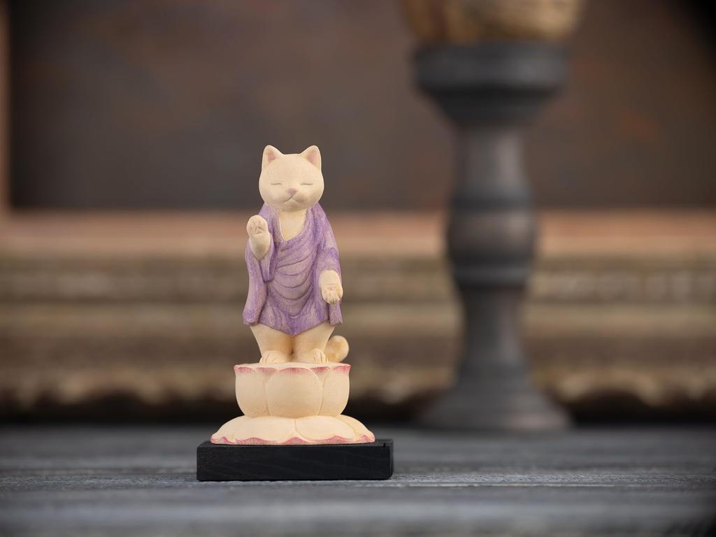 Katze Amida, Hüterin des Haustieres, besonderes Gebet im Kannoji-Tempel, Katzenholz, Glücksbringer, Feng Shui-Ornament, Neko Amida (kleine Größe) - Tiere, Service