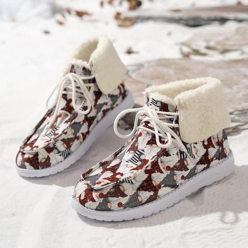 Fashion Women's Fashion Flat Cotton Boots Winter New Round Head Cloth Front Strap Soft Sole Anti-slip Wear-resistant Short Boots