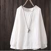 Casual Long-sleeved Shirt, Large Size Round Neck Cotton and Linen Top for Women