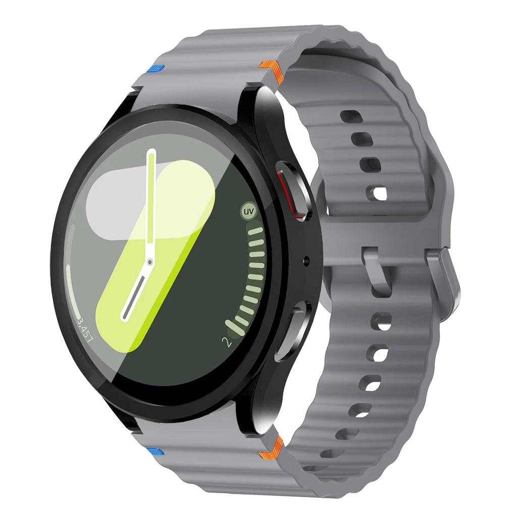 Boîtier+Bracelet pour Samsung Galaxy Watch7 40mm 44mm Bracelet en Silicone Bracelet Film de Protection d'Écran en Verre Trempé Coque Bumper en TPU