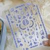 Blue and White Porcelain Chinese 5D Butterfly Flowers Vase Swallow Window Gold Stamping Nail Art Stickers Manicure Decals