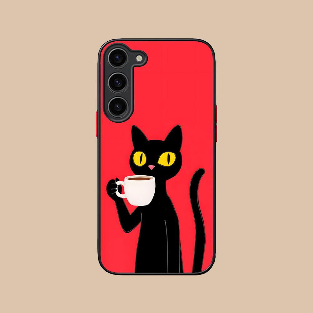 Custodia in Silicone per Cellulare Gatto Caffè Carino per Samsung Galaxy S26 S25 S24 S23 S22 S21 Plus FE Ultra Cover Colorata