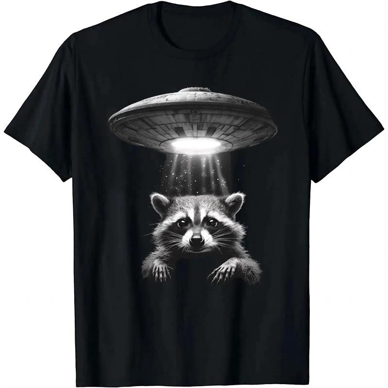 Strange UFO Raccoon Alien T-shirt Fun T-shirt Customized Printed Shirt Women's Clothing Top T-shirt