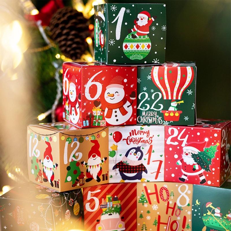 Caixas de Calendário do Advento de Natal 24 Peças Enchimento de Pequenos Presentes de Natal Suprimentos de Embalagem para Crianças Meninas Meninos Presente de Aniversário