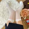 Women's Sexy Suspender Thigh High Stockings Velvet Thin Black and White Irregular Exposed Skin JK Japanese Over-the-knee Socks