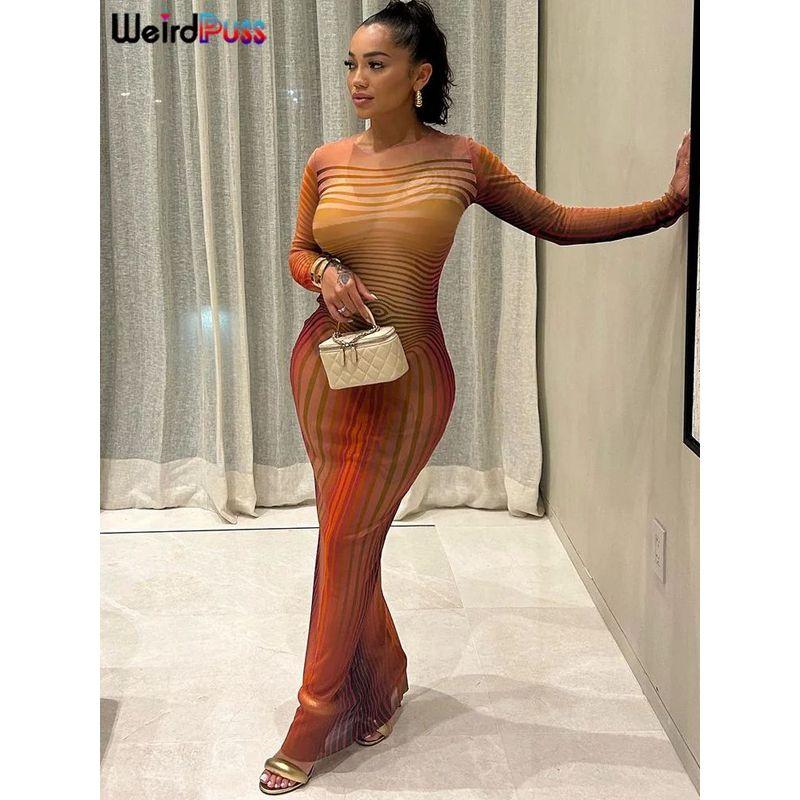 

Странная киска Сексуальное полосатое платье для вечеринки Прозрачное Женское Pink S(S)