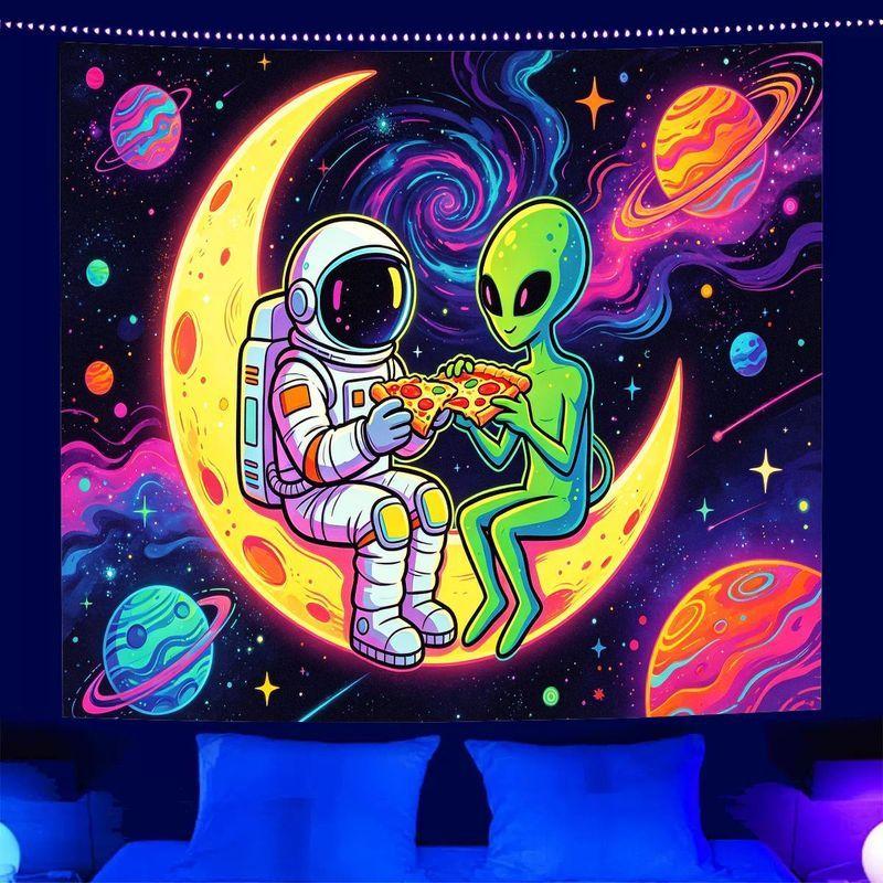 Cyberpunk Astronaut Alien Eating Pizza Tapestry Creative Cartoon Esports Room Decoration Home Decoration