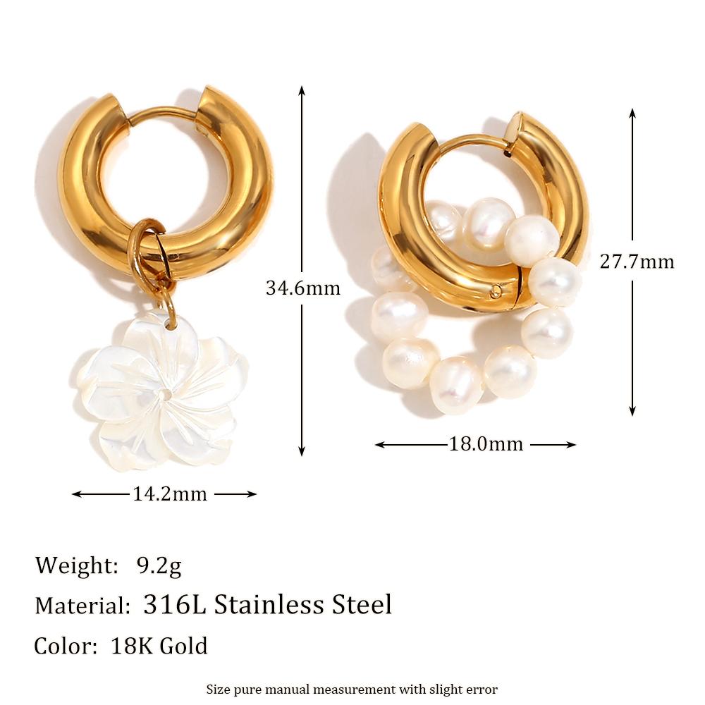 

MamacitaSlay Elegant White Lily Freshwater Pearl 18mm Hoops titanium earrings stainless steel women s jewelry choice day offers золотой