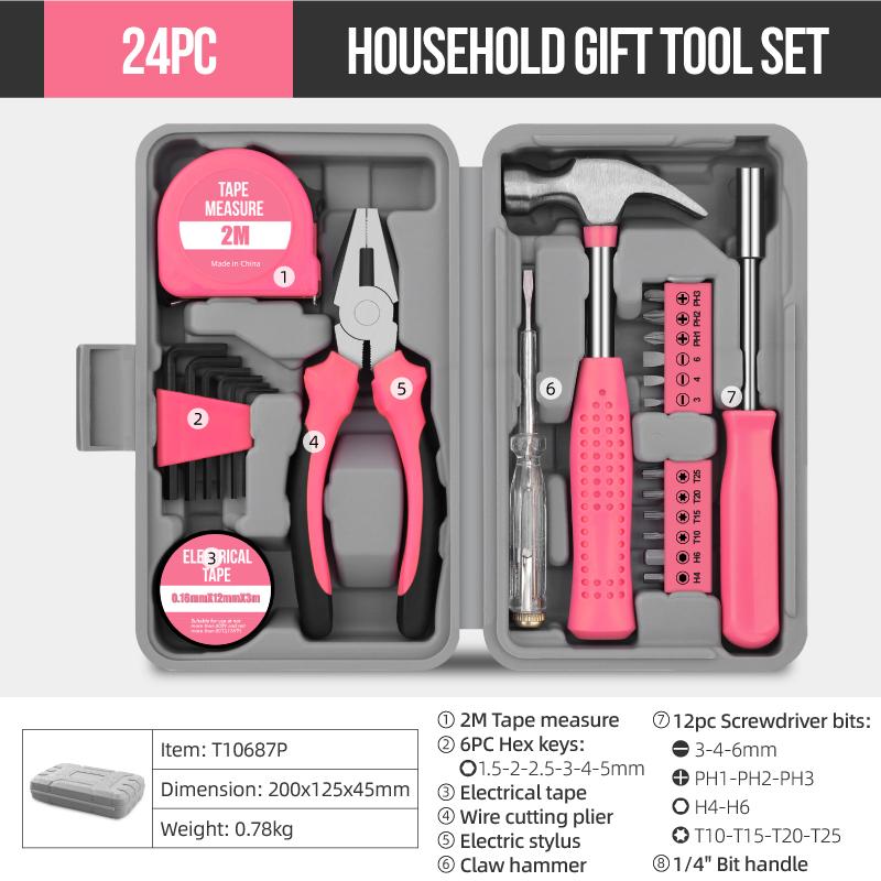 

Высококачественный розовый набор инструментов для DIY из 18/19/20 шт. с электрической ручкой и сталью CR-V - Набор ручных инструментов для домашнего обслуживания для женщин и ухода за автомобилем