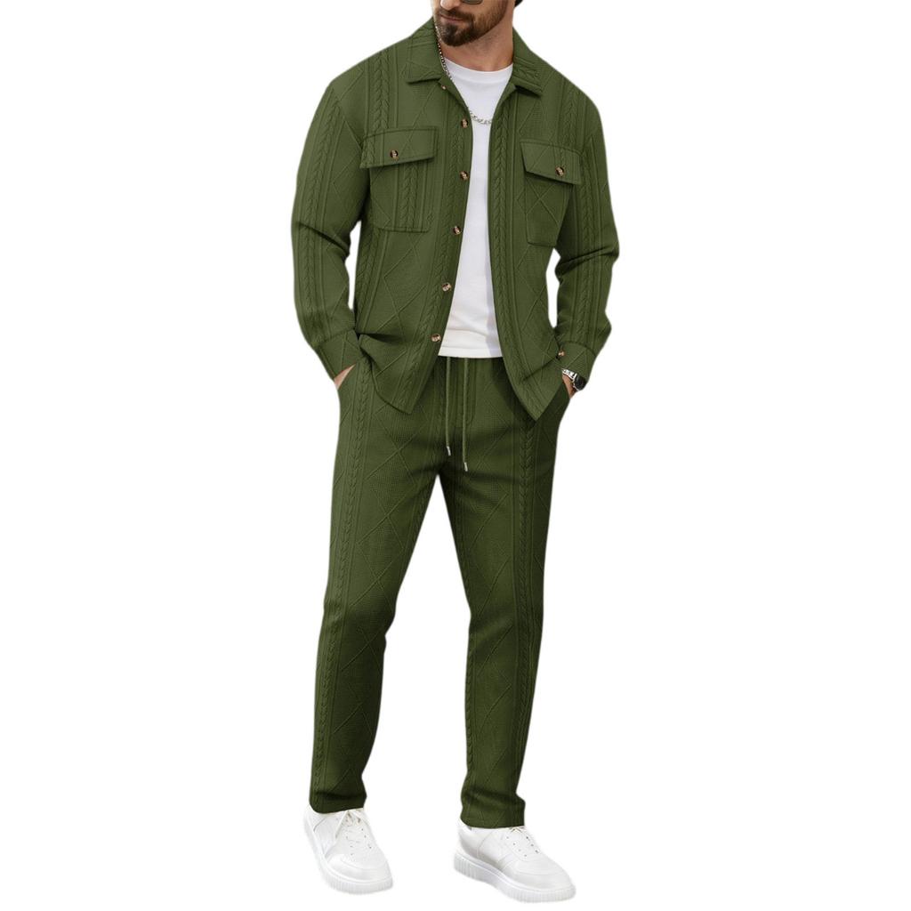 Herren Doppel-Taschen Revers Jacke Lässig Sport Langarm Jacke Hosen Set