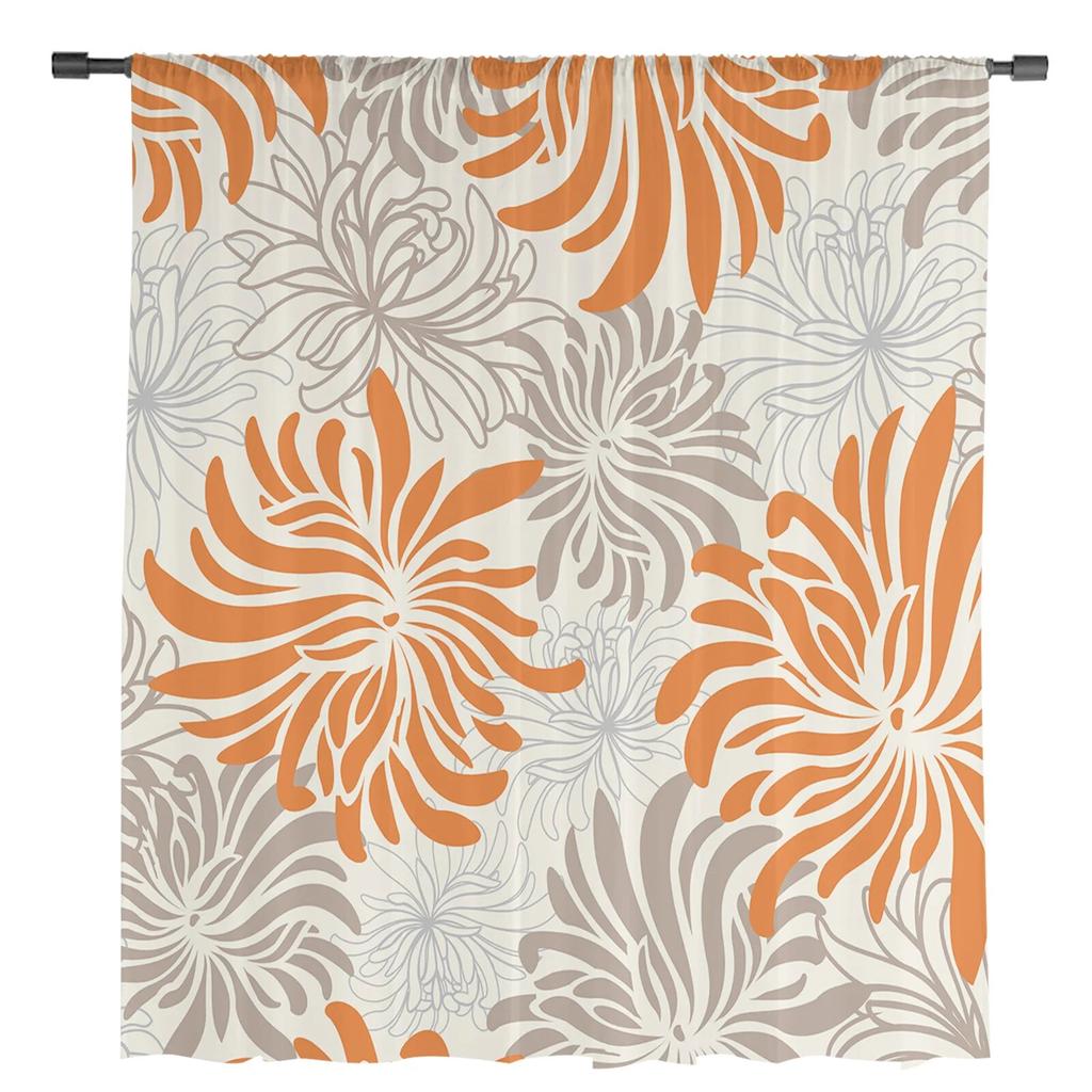 Szara Chryzantema Tekstura Retro Tiulowe Zasłony Zasłony Kuchenne Drzwi Szyfonowe Przezroczyste Zasłony Świąteczne Do Salonu