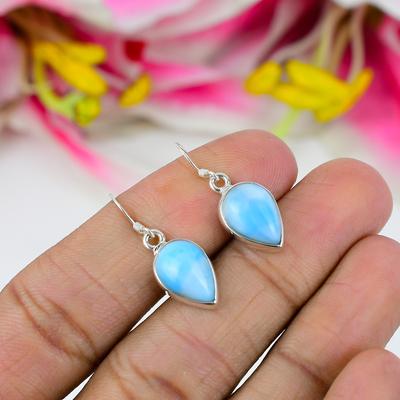 Natural Republic Larimar Gemstone 925 Solid Sterling Silver Earring 1.25" J2g37