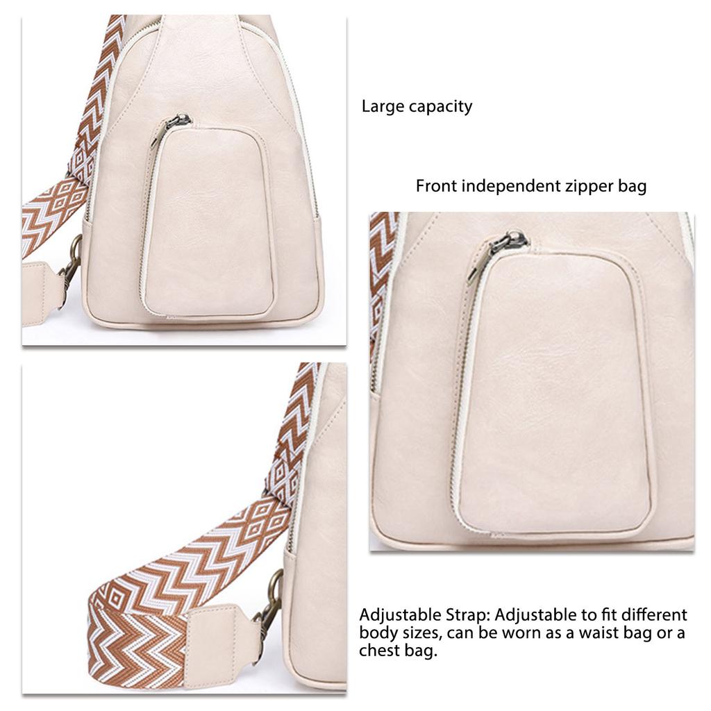Sling Bag Chest Backpack Vintage Minimalist PU Multiple Pockets Adjustable Shoulder Bag for Women Beach Date Running