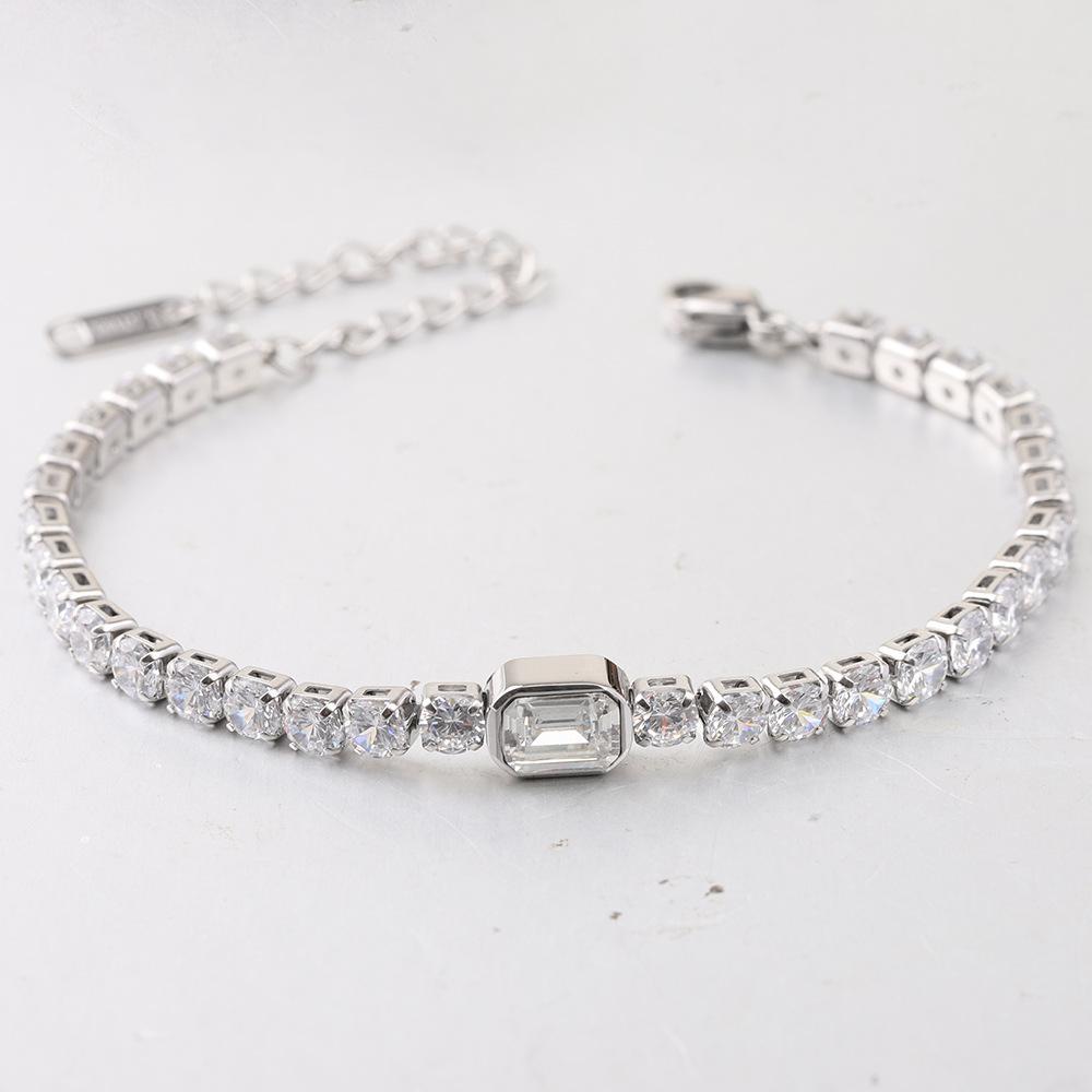 Stainless steel bracelet with zirconia stones, simple and elegant tennis chain style