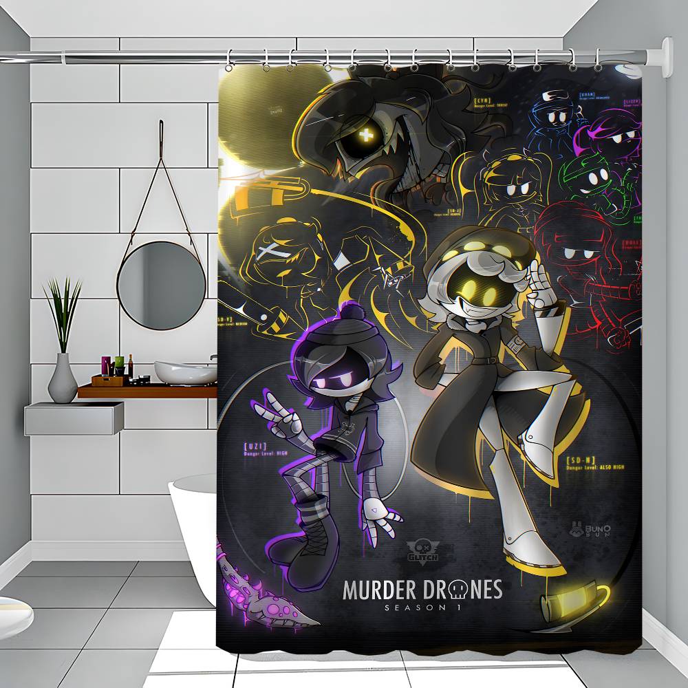 

Anime Murder Drones Shower Curtain With Waterproof And Mold Resistant Shower Curtain Polyester Durable Bathroom Screen Hook 90x180 cm