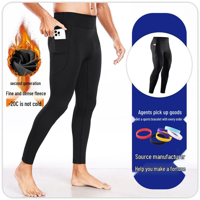 

Мужские термобрюки с флисовой подкладкой - Высокоэластичный, облегающий базовый слой для фитнеса на осень/зиму. M чёрный