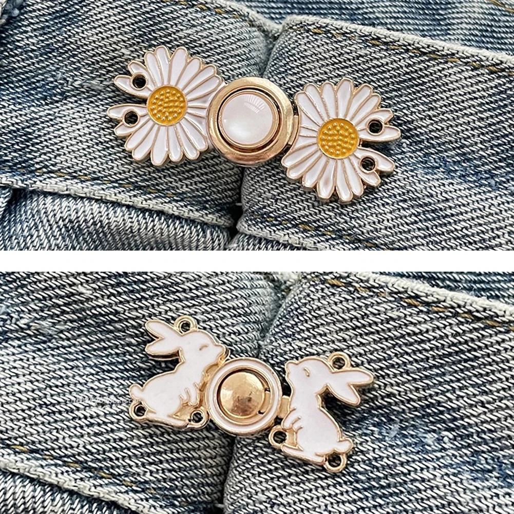 Flowers/cats Pants Tighten Waist Brooches Buckle Pins Waist Clip Adjustable Snap Detachable Button for Jeans Dress