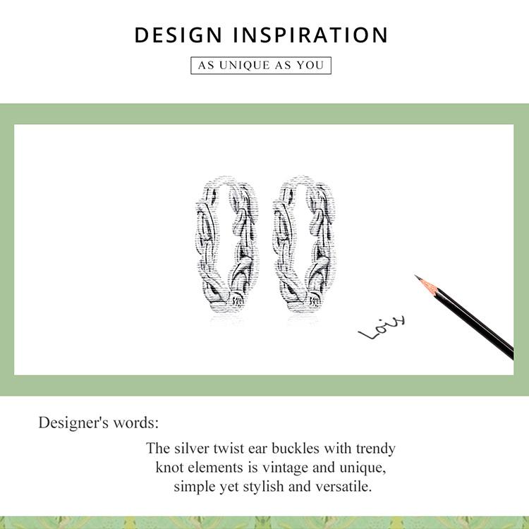 WOSTU Vintage 925 Sterling Silver Twisted Knot Hoop Earrings for Women Fine Jewelry Statement Silver Ear Buckles Gift