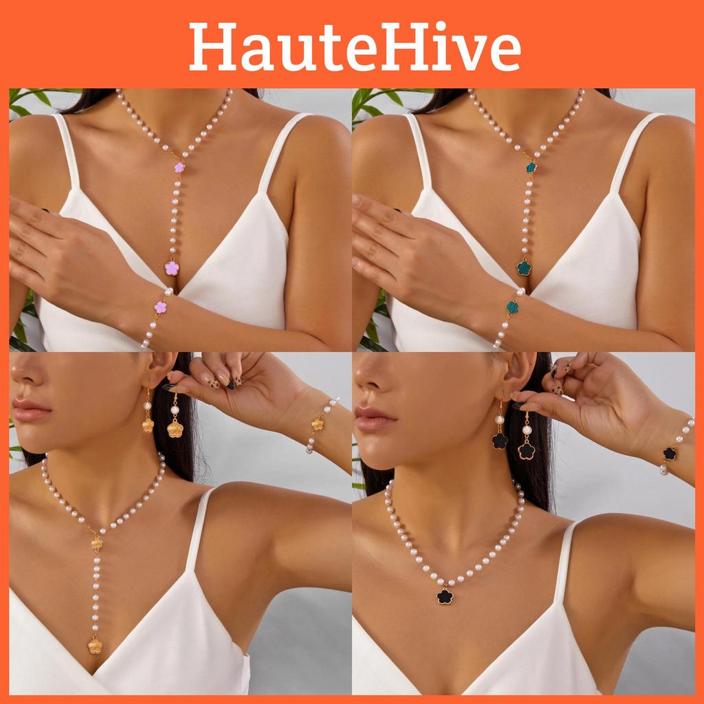 Elegant Ladies Jewelry Pack With Geometric Flower Shape Designs And Pearl Accents For Daily Wear