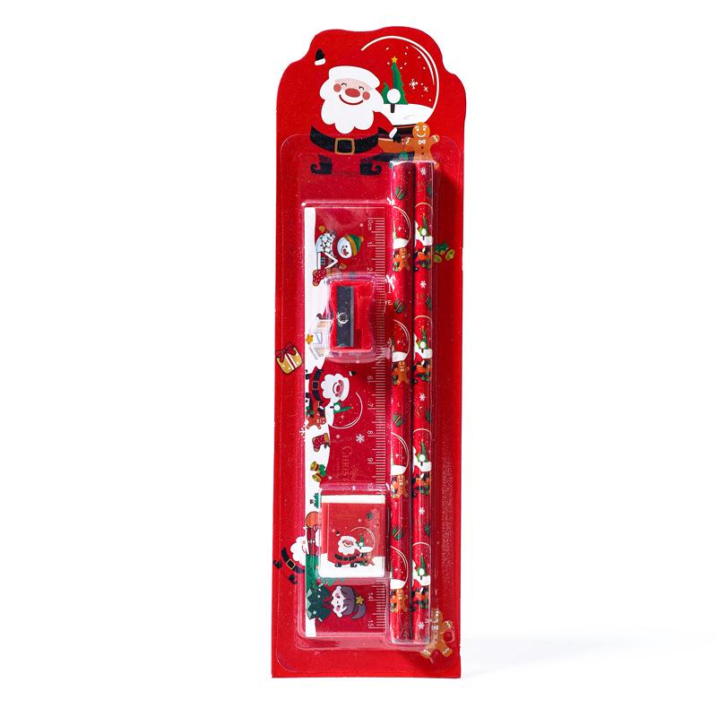 Christmas Cartoon Old Man Suction Cup Card & Children's Five-in-One Eraser Pencil Set