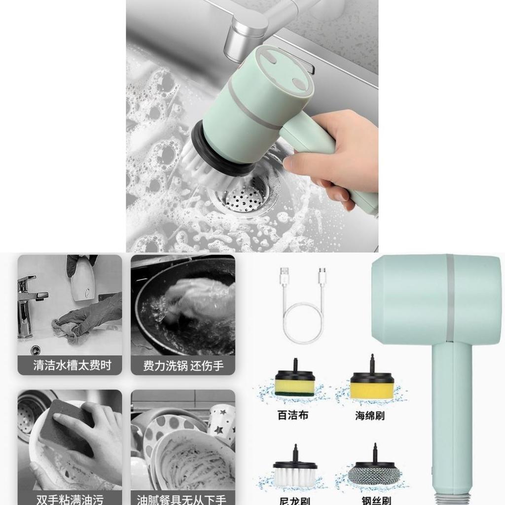 Electric Cleaning Brush For Kitchen Surfaces With Multiple Heads For Home Cleaning