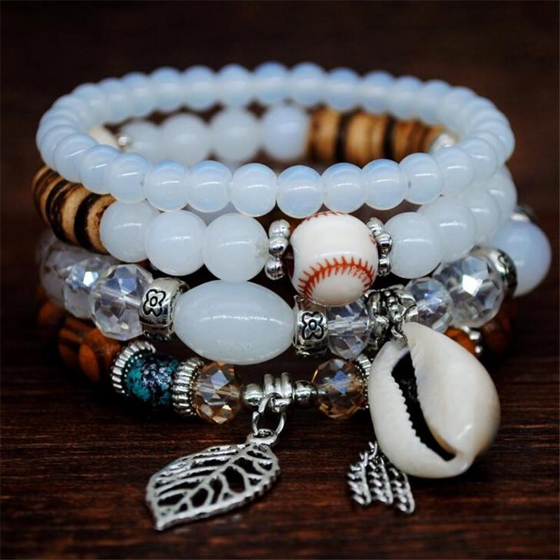 DIEZI Ethnic Tassel Crystal Beads Bracelets for Women Girls Gift Elastic Rope Shell Leaves Charm Wrap Bracelet pulseira feminina