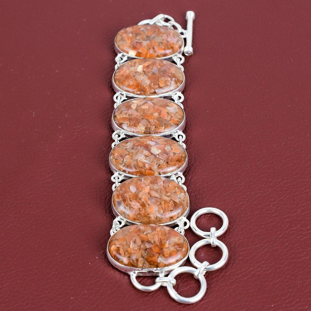 Sunstone Bracelet Natural Gemstone Bracelet Unique Jewelry 925 Sterling Silver Bracelet Adjustable Chain Bracelet Handmade Bracelet for Gift