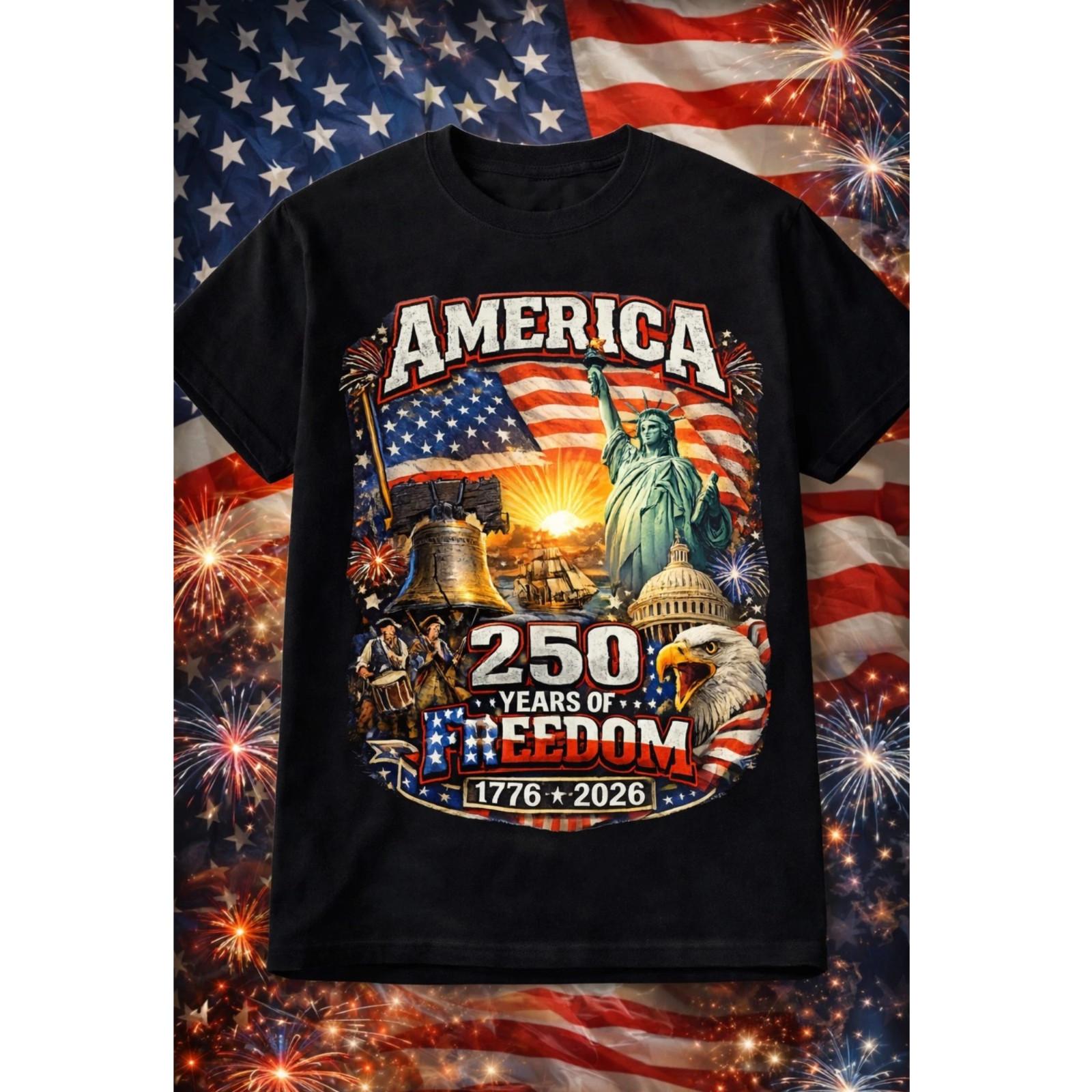 America 250 Years Of Freedom 1776-2026 Patriotic Eagle Liberty Graphic T Shirt S