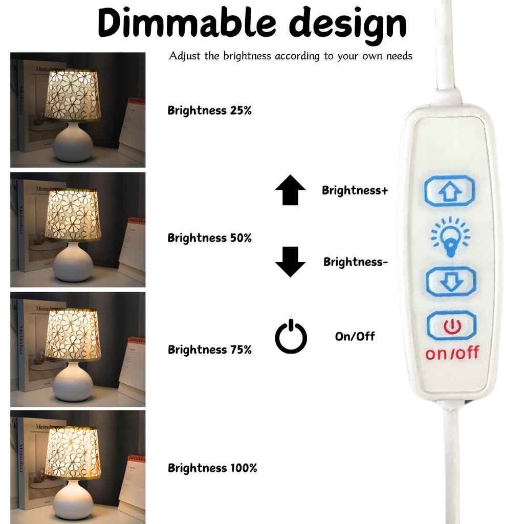 1pcHollow‑out Fabric Table Lamp, Spherical BaseRemote Dimmable Bedside & Desk Lamp, Retro Ins‑Style Night Light, Home Decor Gift