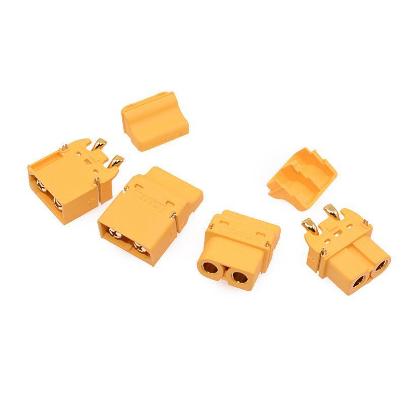 XT60PT-M/F Lithium Battery Connector for Model Airplanes, Horizontal SMT Circuit Board, 90° Pins with Sheath