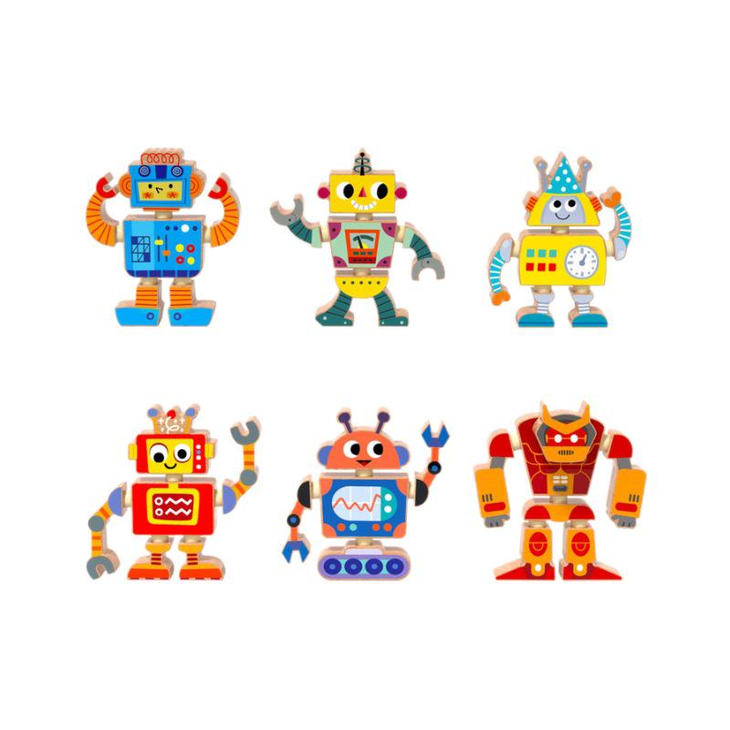 Creative DIY Wooden Robot Assembly Kit - Educational 3D Cartoon Toy