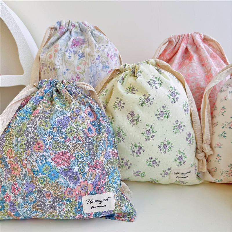 1pcs Forest Style Handmade Floral Cotton Drawstring Bag Vintage Storage Pouch for Underwear Travel Organizer Pouch