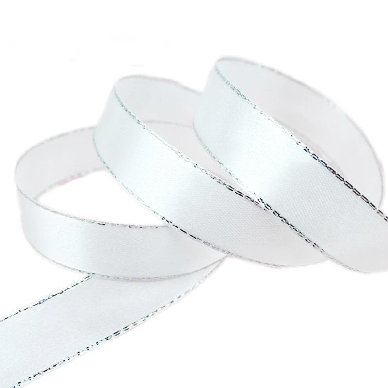 (25 Yards/Rolle) Weißes Silberkanten Satinband Großhandel Geschenkverpackung Weihnachtsband (6/10/20/25/40mm)