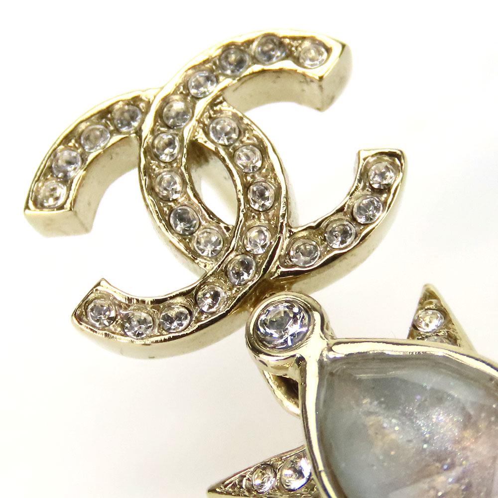 Used CHANEL Pierce COCO Mark metal/Rhinestone 7.7g Gold Plating