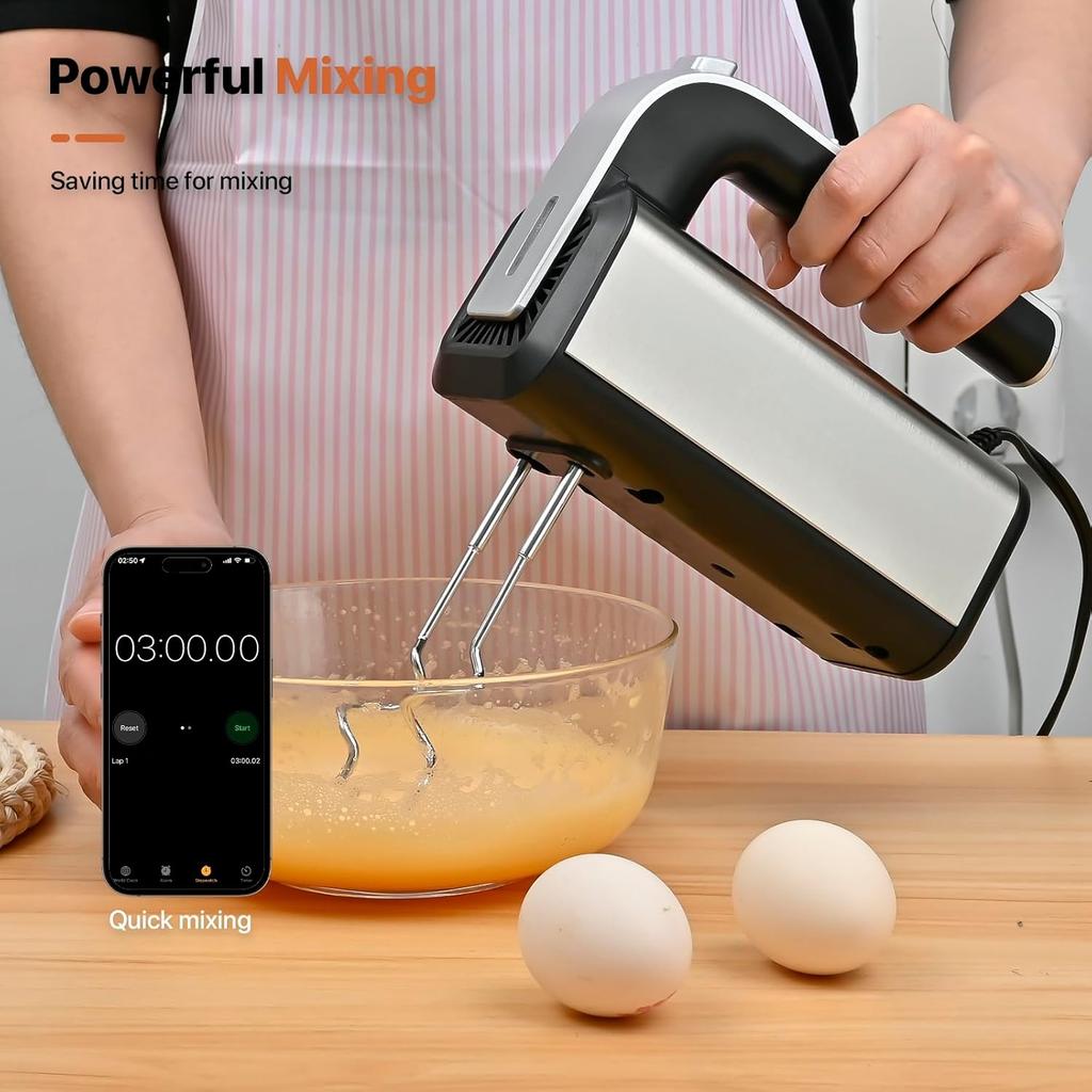 300W Handmixer, 5 Snelheden met Deegkneden Haken & Garde Opzetstukken, voor Bakken Koken Taart Room