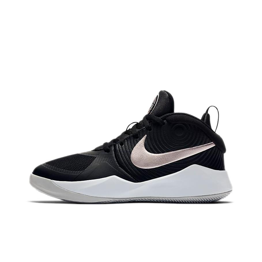 New Nike Team Hustle D 9 Cushioning, Wear Resistant Mid Top Children's Basketball Shoes Black Silver Teenagers AQ4224-001