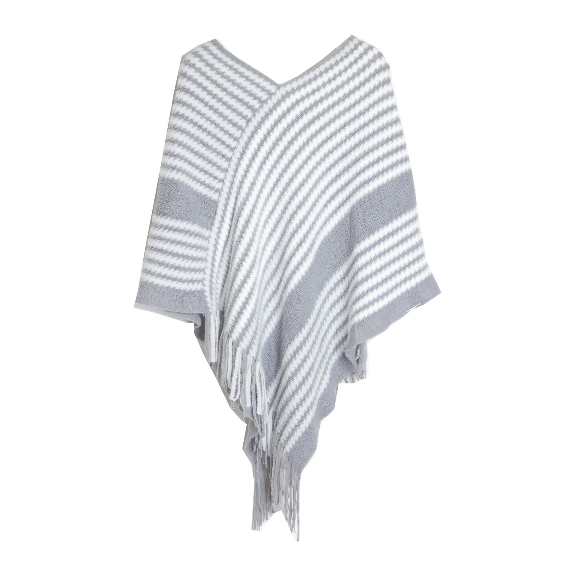 

Европейский и американский стиль Женская мода пуловер накидка осень зима теплая пашмина летучая мышь свитер полосатый вязаный платок светло-синий